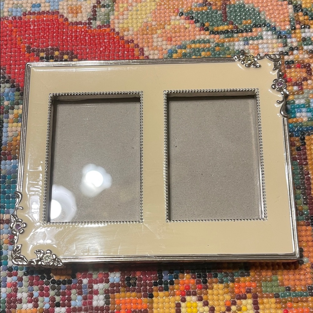 Vintage Russ Cream and Silver Floral Double Frame